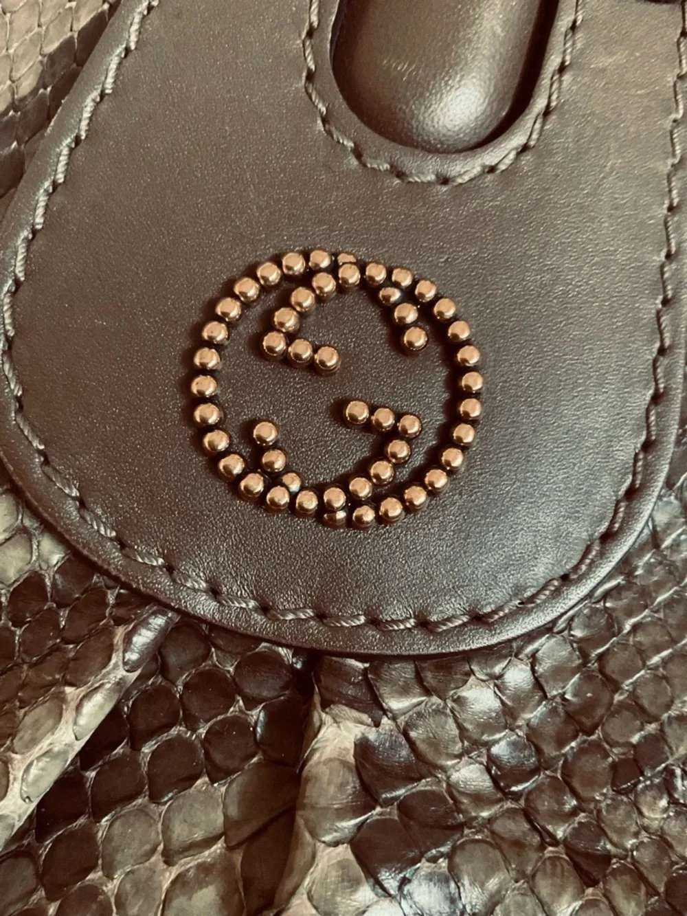 Gucci Studded Brown Python Handbag - Picture 6 of 16